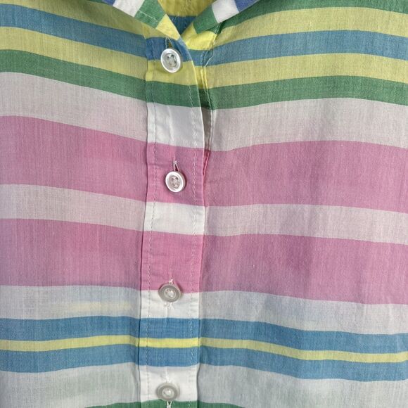 Talbots Petite Top Size LP L Popover Top Striped White Pink Blouse Pastel Collar - Picture 3 of 11